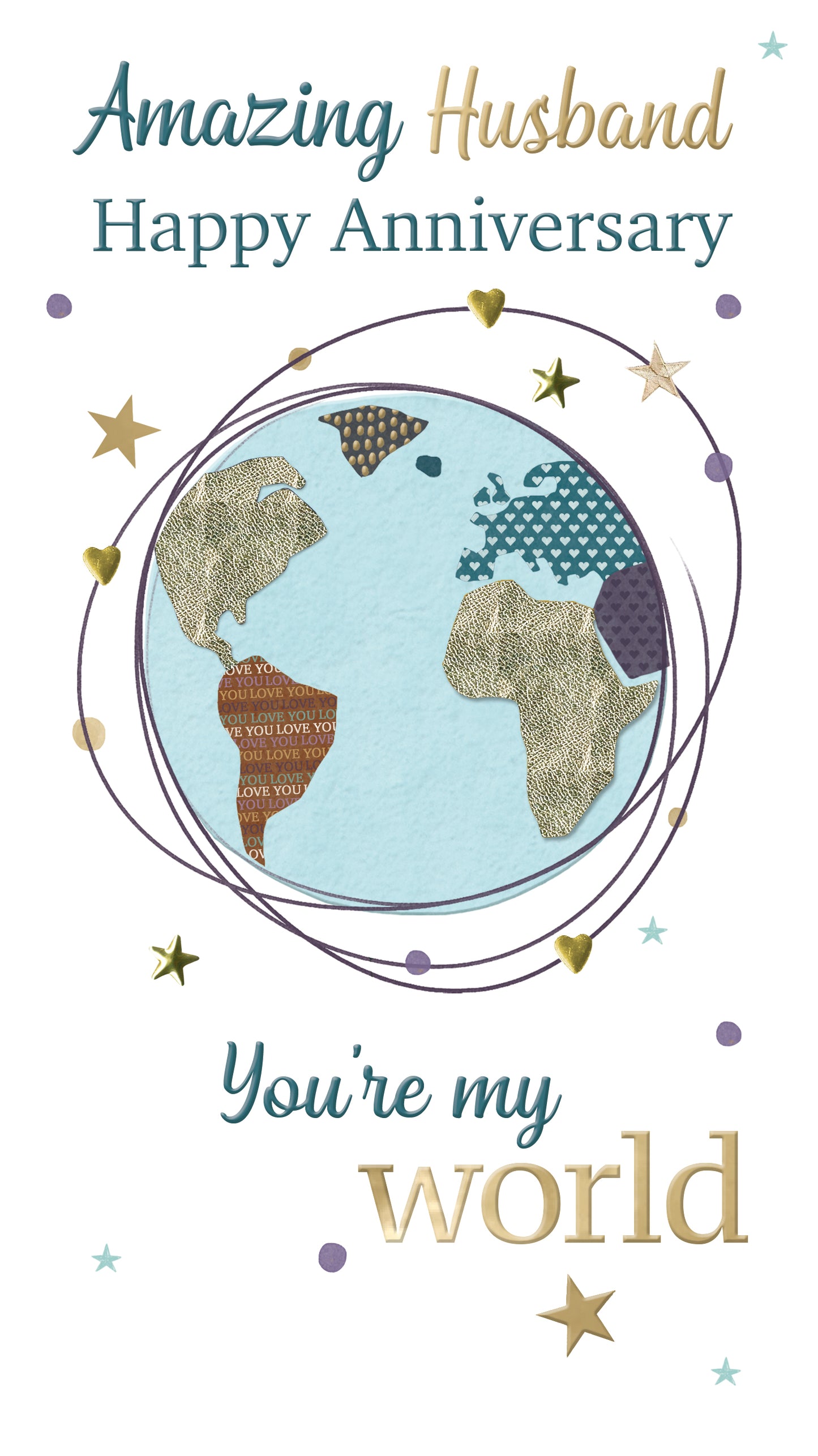 Amazing Husband My World Anniversary Card Embellished Champagne Greeting Card