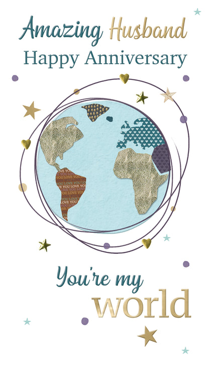 Amazing Husband My World Anniversary Card Embellished Champagne Greeting Card