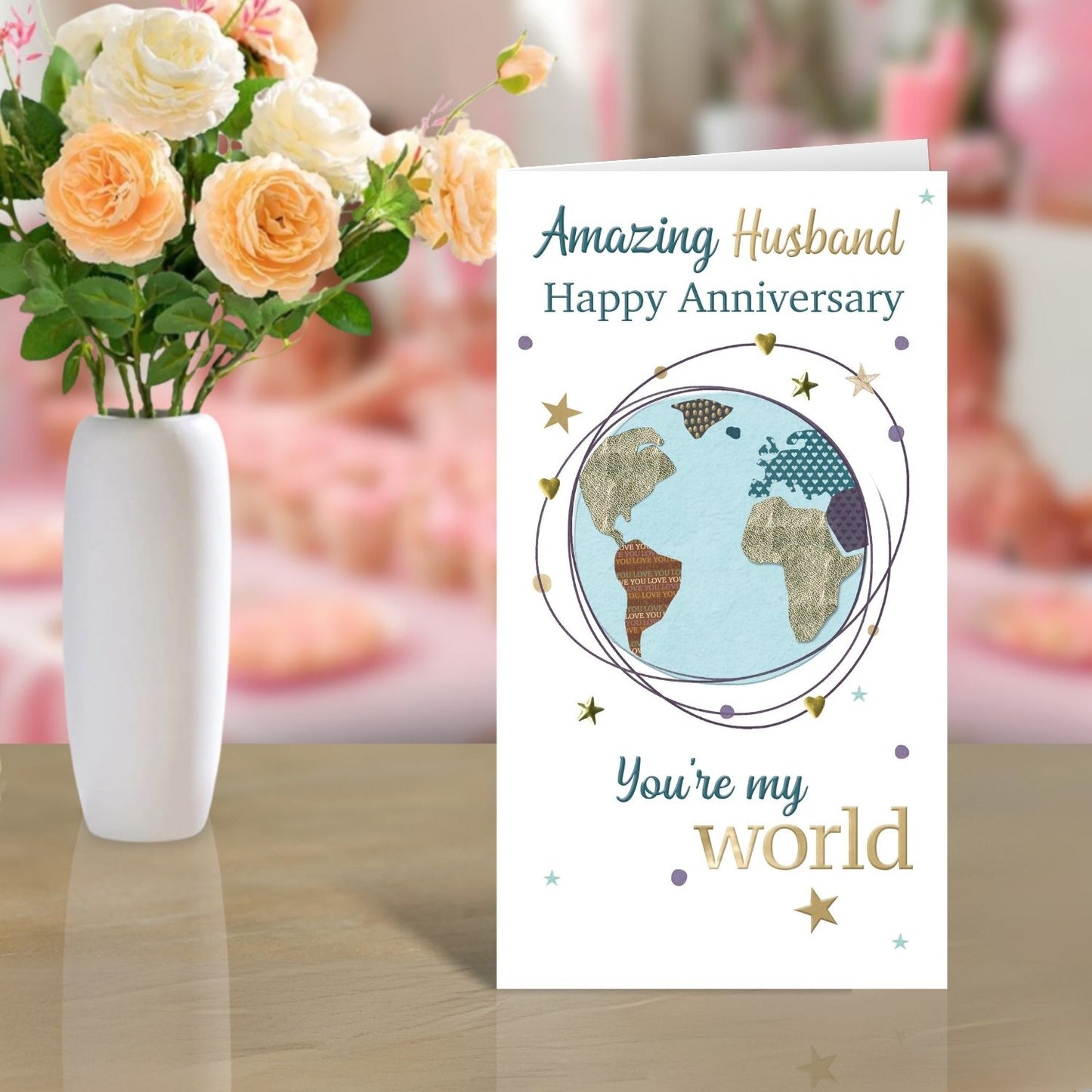 Amazing Husband My World Anniversary Card Embellished Champagne Greeting Card