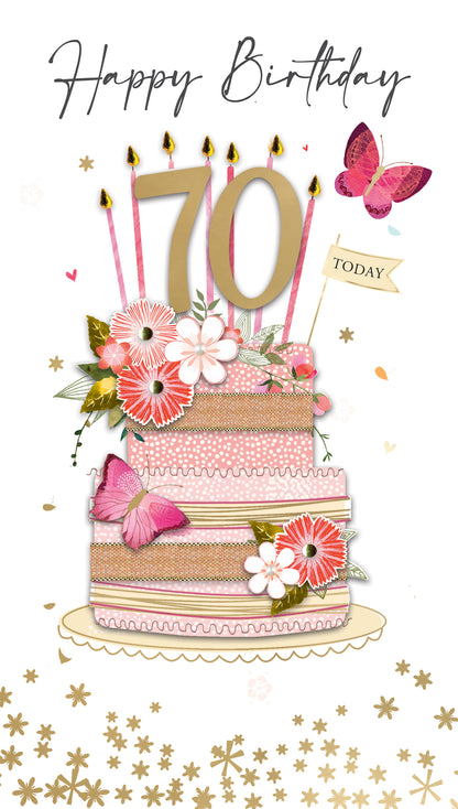 Happy Birthday 70 Today Sweet Surprise Hand-Finished Champagne Birthday Card