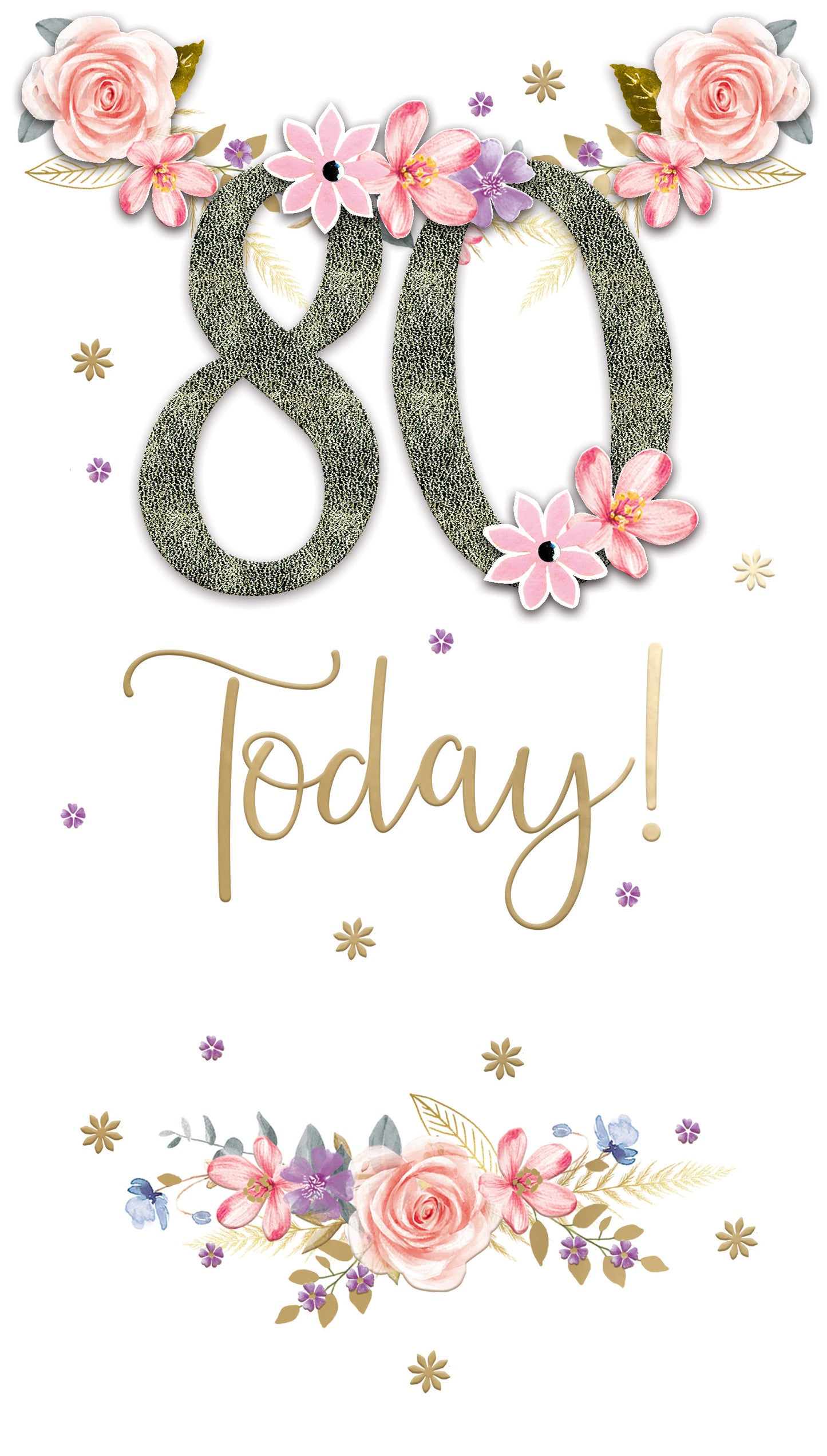 80 Today Fun And Floral Hand-Finished Champagne Birthday Card