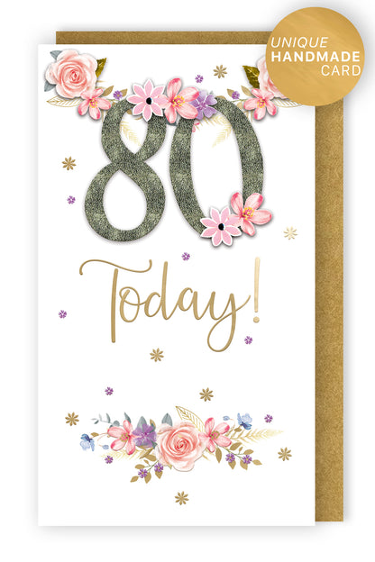 80 Today Fun And Floral Hand-Finished Champagne Birthday Card