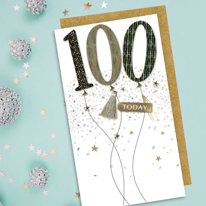 100 Today Balloon Bonanza Hand-Finished Champagne Birthday Card