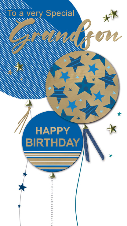 Special Grandson Happy Birthday Hand-Finished Champagne Birthday Card