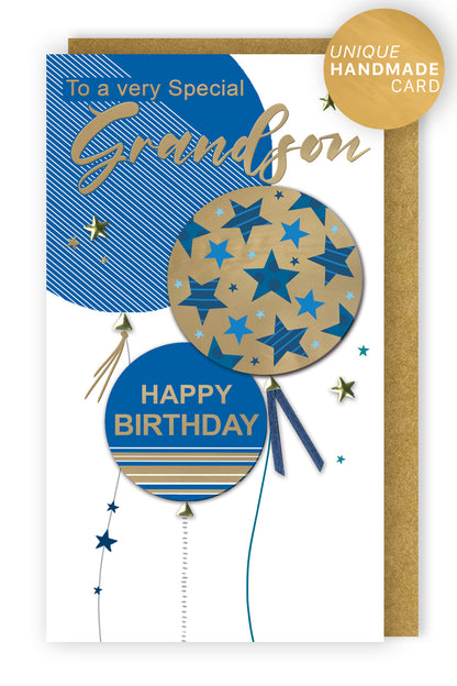 Special Grandson Happy Birthday Hand-Finished Champagne Birthday Card