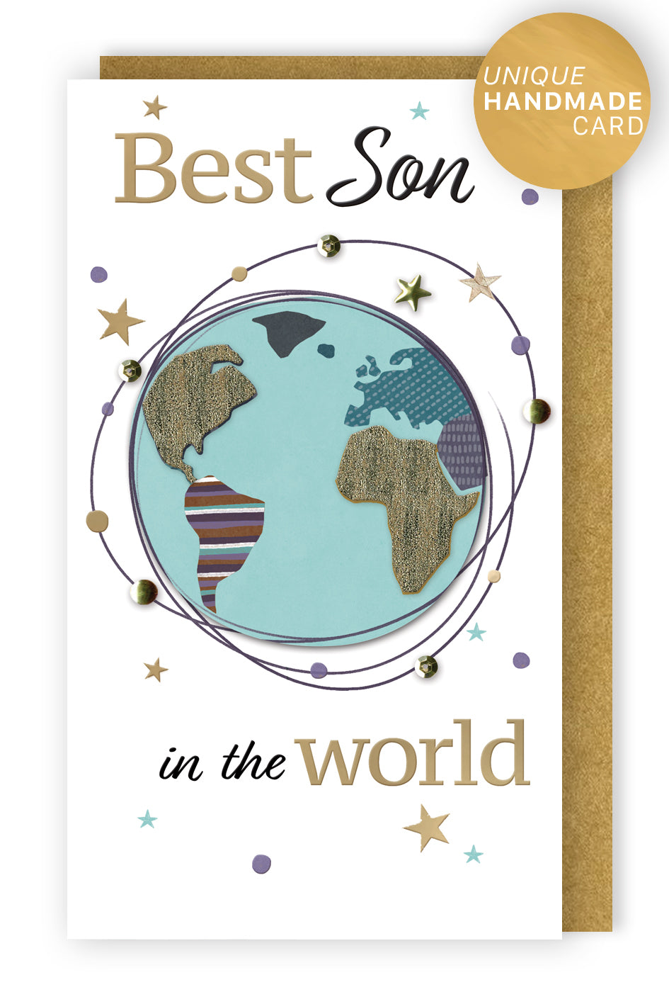 Best Son In The World Galactic Adventure Hand-Finished Champagne Birthday Card