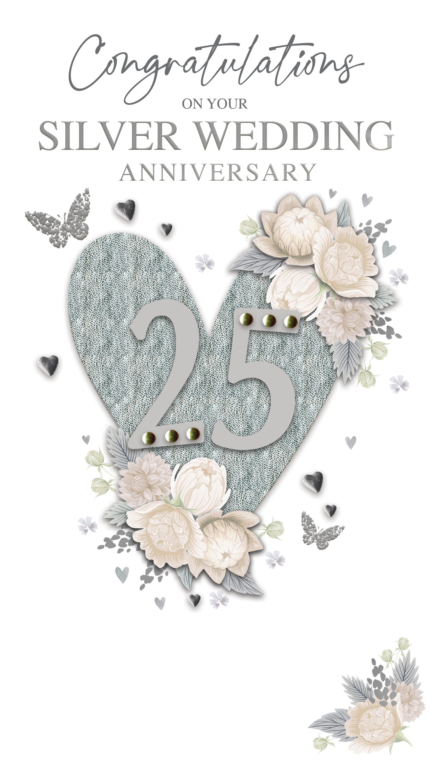 Congratulations Silver Wedding Anniversary 25 Hand-Finished Anniversary Card