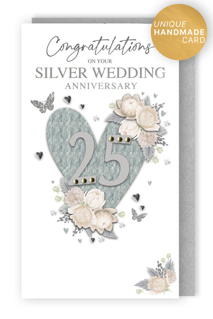 Congratulations Silver Wedding Anniversary 25 Hand-Finished Anniversary Card