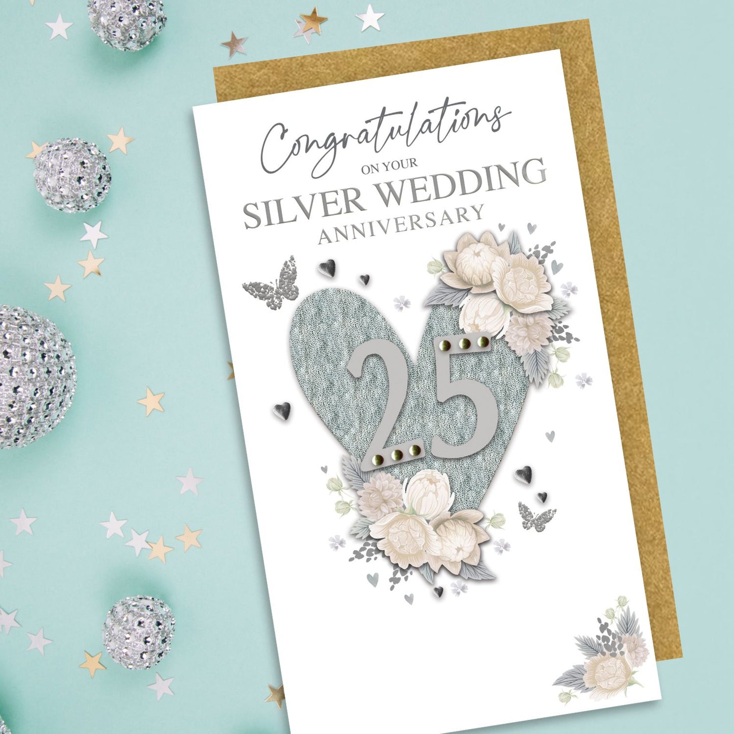 Congratulations Silver Wedding Anniversary 25 Hand-Finished Anniversary Card
