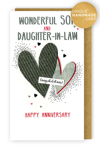 Wonderful Son And Daughter-In-Law Congratulations Heart Hugs Anniversary Card