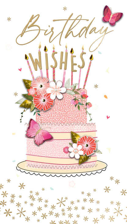 Birthday Wishes Fluttercakes Hand-Finished Champagne Birthday Card
