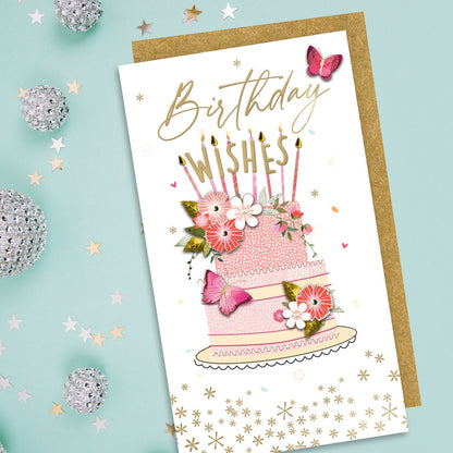 Birthday Wishes Fluttercakes Hand-Finished Champagne Birthday Card