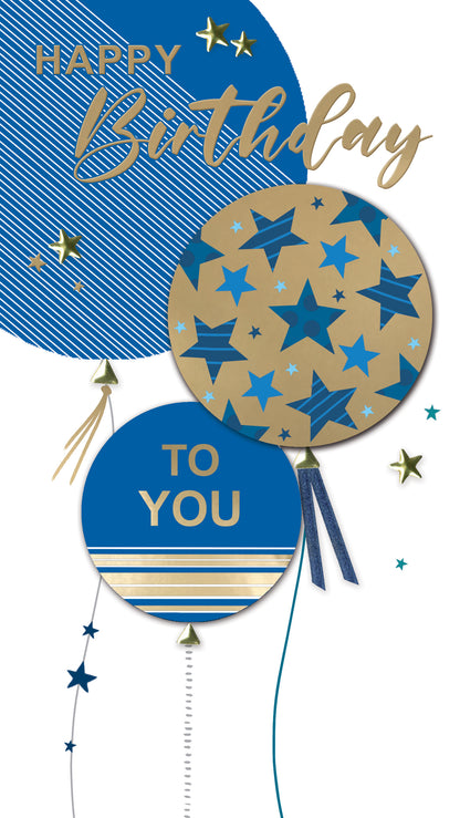 Happy Birthday To You Balloon Birthday Fun Hand-Finished Champagne Birthday Card