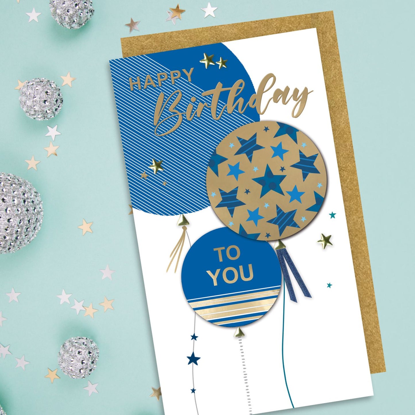 Happy Birthday To You Balloon Birthday Fun Hand-Finished Champagne Birthday Card