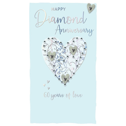 Diamond Anniversary Card 60 Years Champagne Hand-Finished Embellished  Design