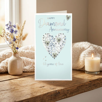 Diamond Anniversary Card 60 Years Champagne Hand-Finished Embellished  Design
