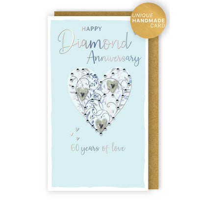 Diamond Anniversary Card 60 Years Champagne Hand-Finished Embellished  Design