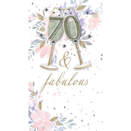 70th Birthday Card 70 & Fabulous Champagne Hand-Finished Embellished Gold Design