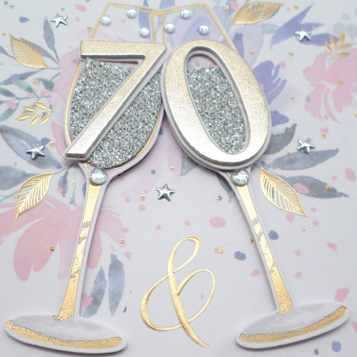 70th Birthday Card 70 & Fabulous Champagne Hand-Finished Embellished Gold Design