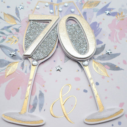 70th Birthday Card 70 & Fabulous Champagne Hand-Finished Embellished Gold Design