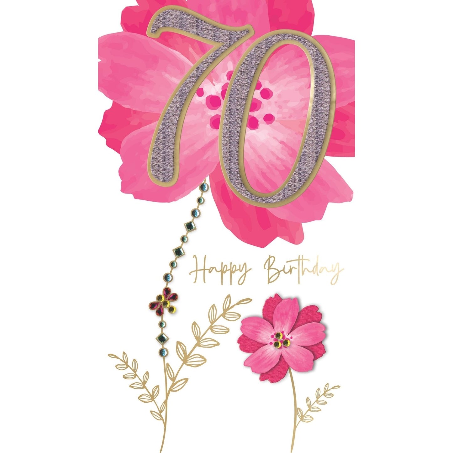 70th Birthday Card For Her Champagne Hand-Finished Embellished Floral Design