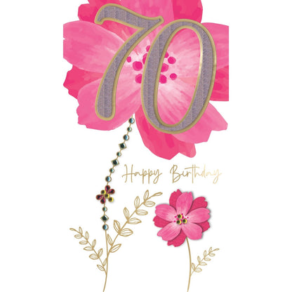 70th Birthday Card For Her Champagne Hand-Finished Embellished Floral Design