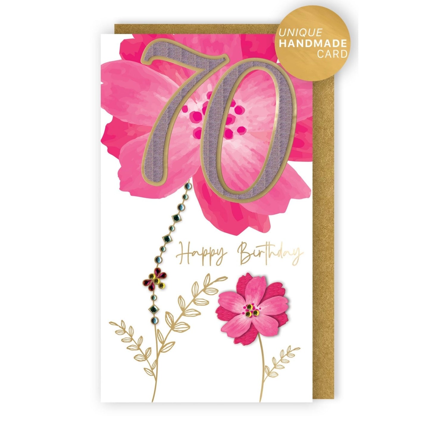 70th Birthday Card For Her Champagne Hand-Finished Embellished Floral Design
