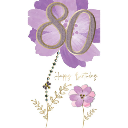80th Birthday Card For Her Champagne Hand-Finished Embellished Floral Design