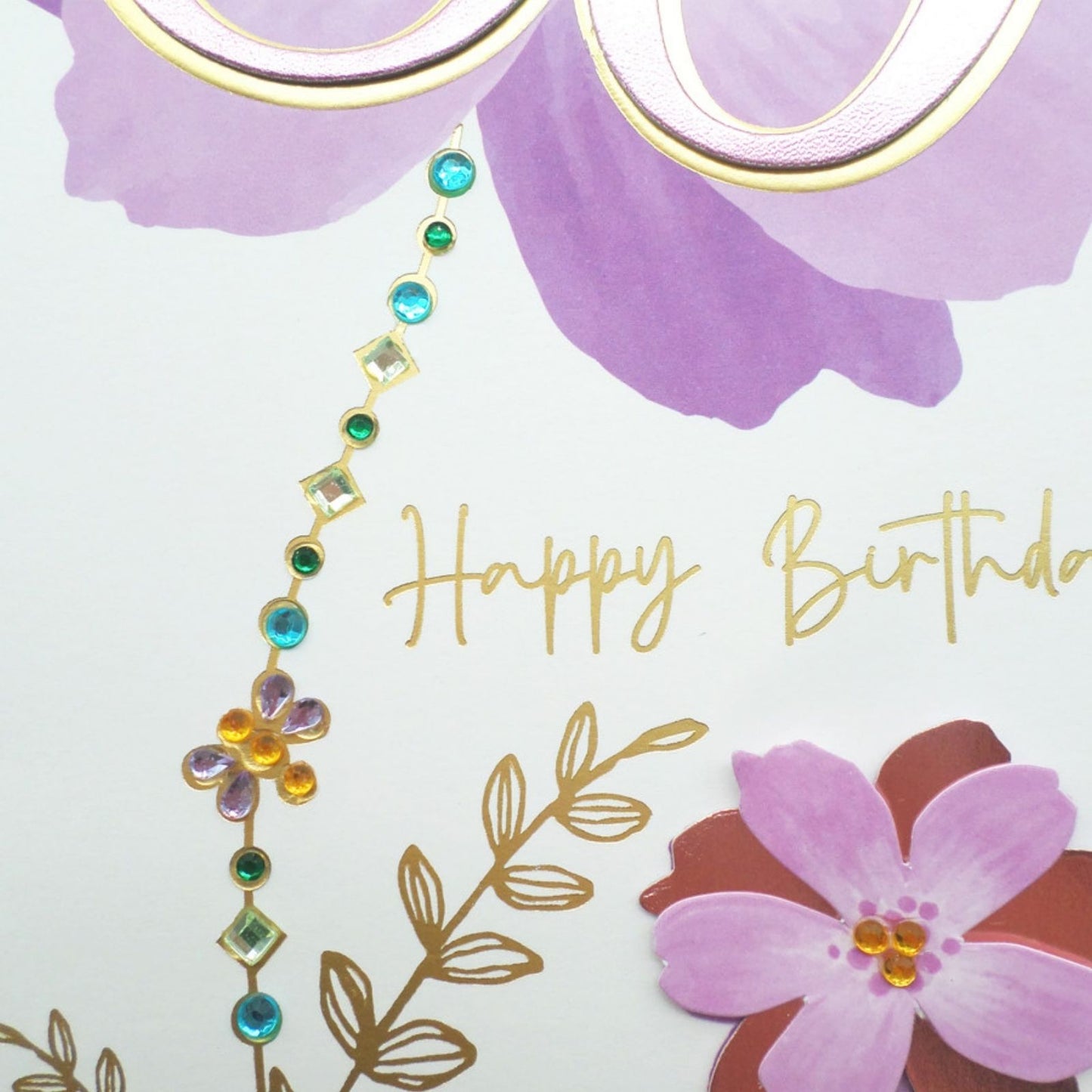 80th Birthday Card For Her Champagne Hand-Finished Embellished Floral Design
