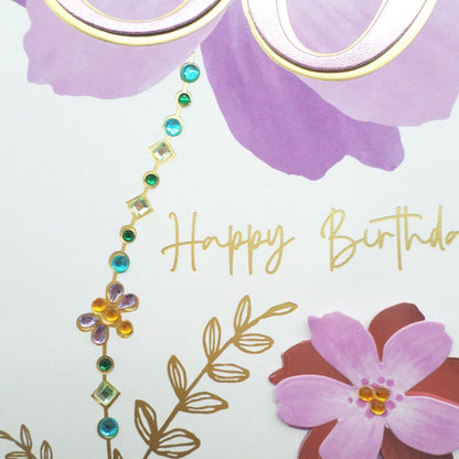 80th Birthday Card For Her Champagne Hand-Finished Embellished Floral Design