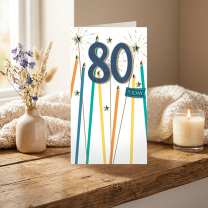 80th Birthday Card For Him Champagne Hand-Finished Embellished 80 Today Design