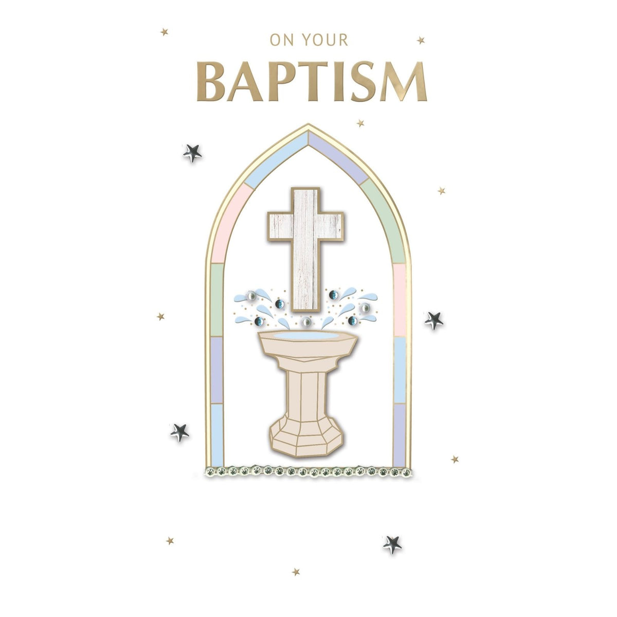 On Your Baptism Card Religious Champagne Hand-Finished Embellished Font Design