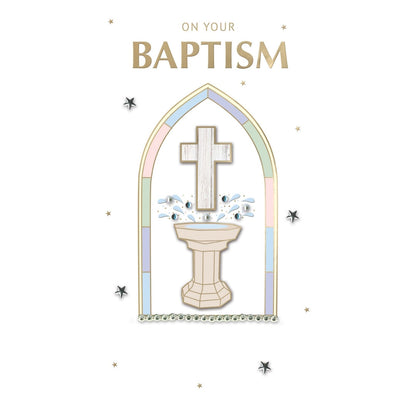 On Your Baptism Card Religious Champagne Hand-Finished Embellished Font Design