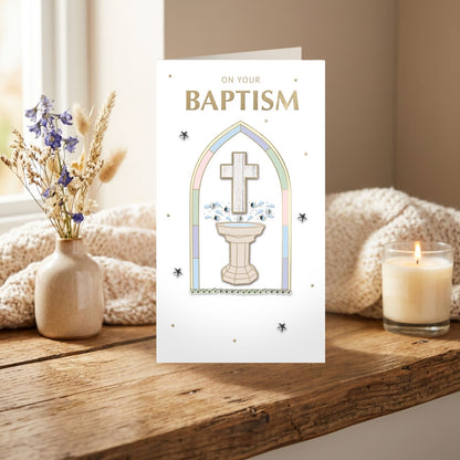 On Your Baptism Card Religious Champagne Hand-Finished Embellished Font Design