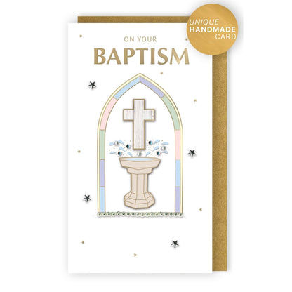 On Your Baptism Card Religious Champagne Hand-Finished Embellished Font Design