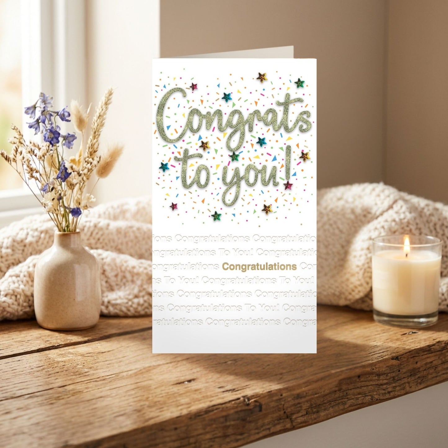 Congratulations Card Congrats To You Champagne Hand-Finished Embellished  Design
