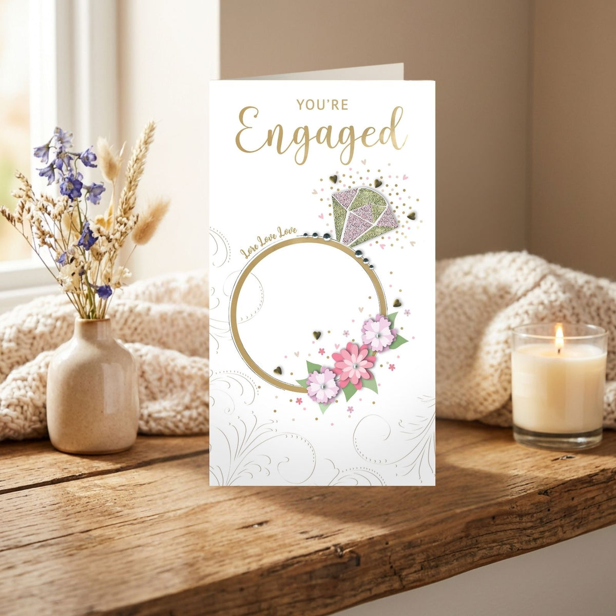 Engagement Card You're Engaged Champagne Hand-Finished Embellished Ring Design