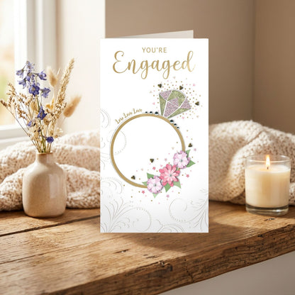 Engagement Card You're Engaged Champagne Hand-Finished Embellished Ring Design