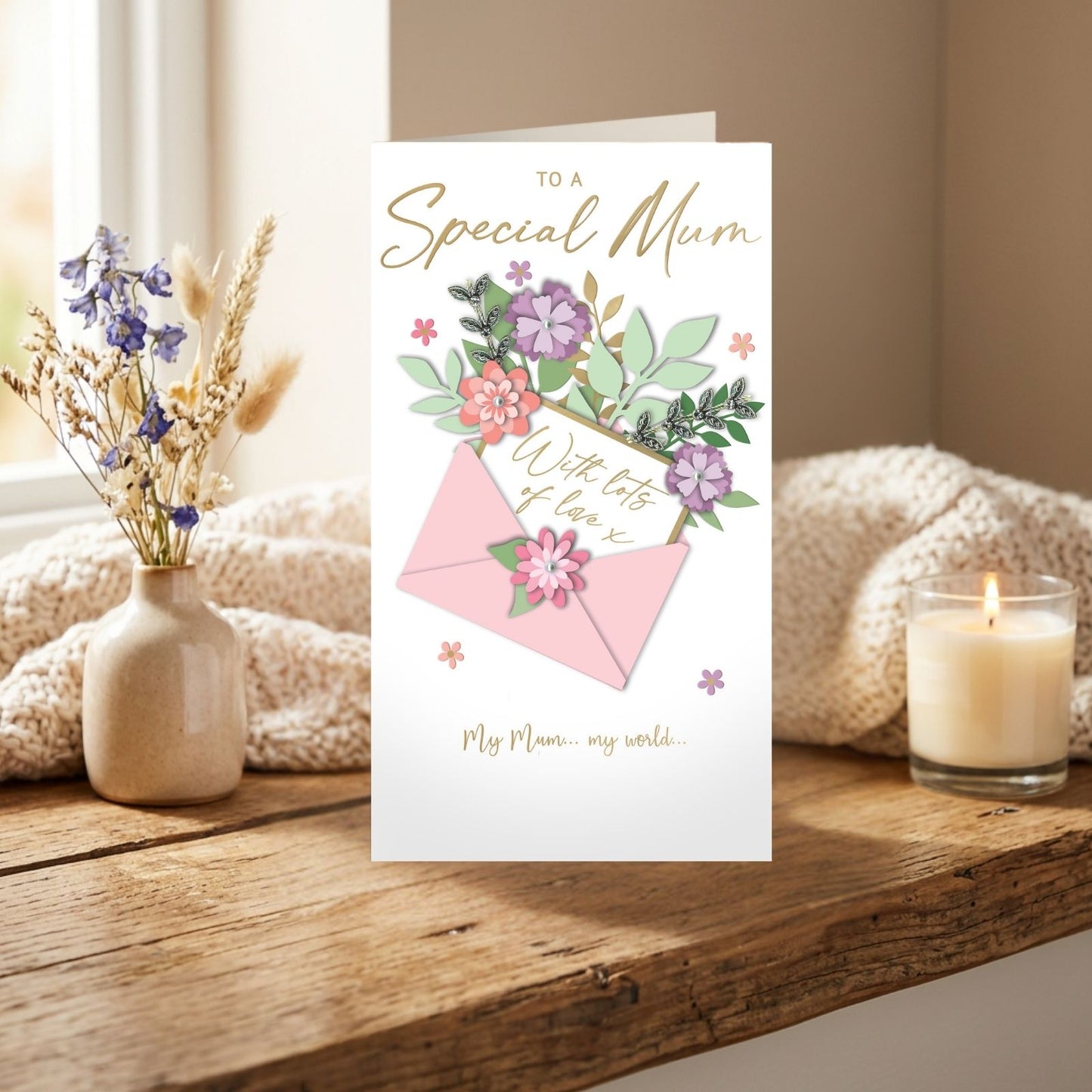 Mum Birthday Card Loving Champagne Hand-Finished Embellished Floral Design