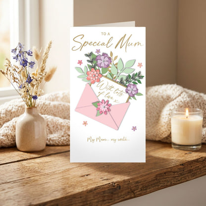 Mum Birthday Card Loving Champagne Hand-Finished Embellished Floral Design