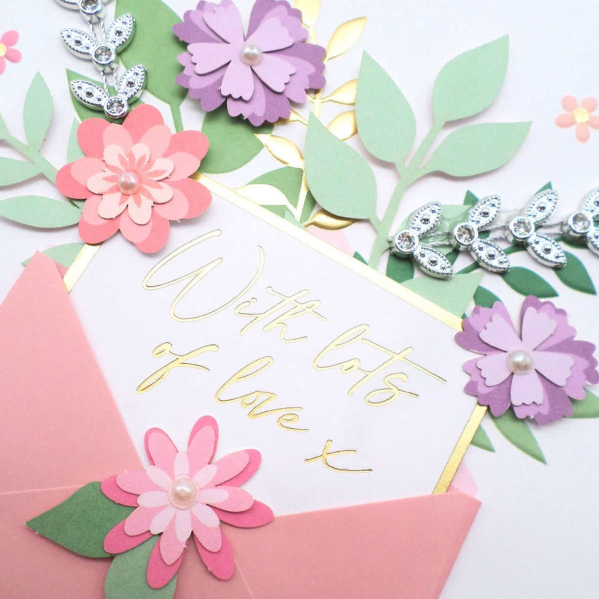 Mum Birthday Card Loving Champagne Hand-Finished Embellished Floral Design