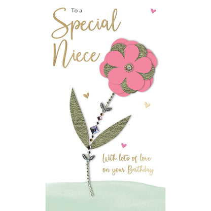 Niece Birthday Card Special  Champagne Hand-Finished Embellished Flower Design
