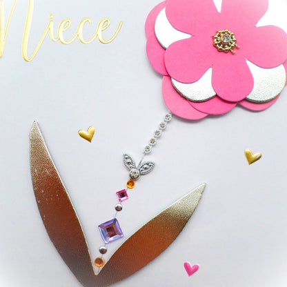 Niece Birthday Card Special  Champagne Hand-Finished Embellished Flower Design