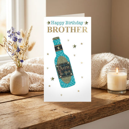 Brother Birthday Card Cheers  Champagne Hand-Finished Embellished Beer Design