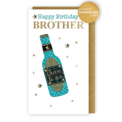 Brother Birthday Card Cheers  Champagne Hand-Finished Embellished Beer Design