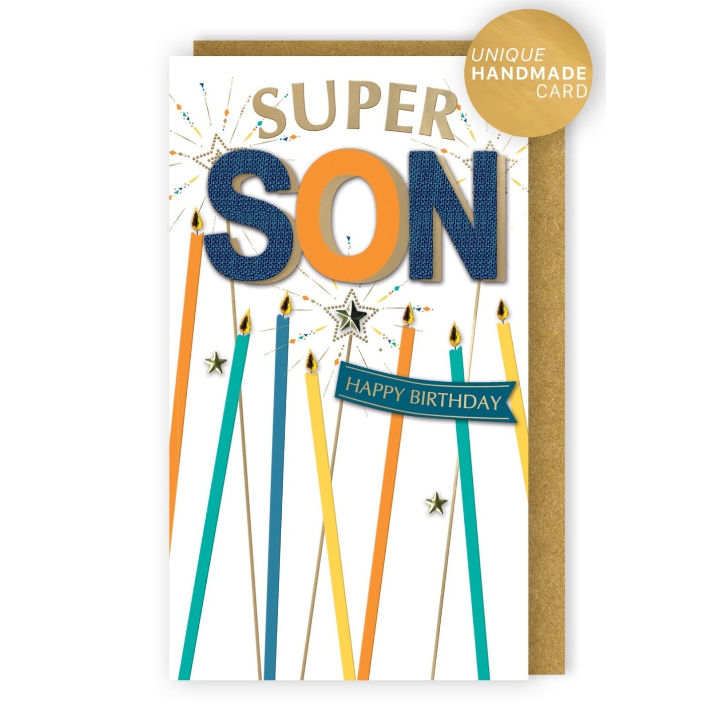 Son Birthday Card Super Champagne Hand-Finished Embellished Candle Design
