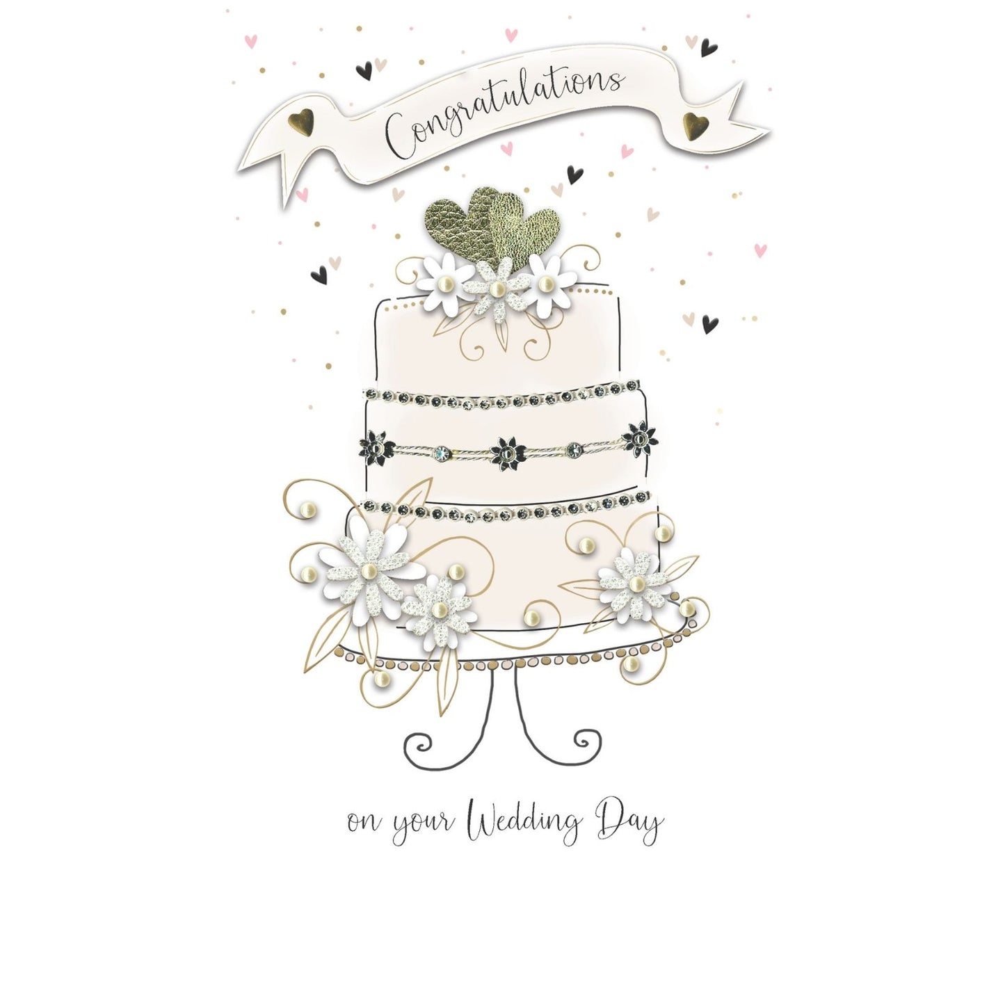 Wedding Day Card Congratulations Champagne Hand-Finished Embellished Cake Design