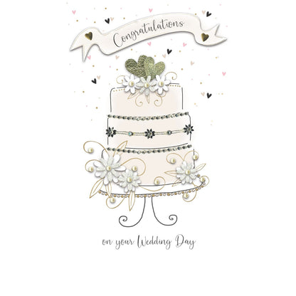 Wedding Day Card Congratulations Champagne Hand-Finished Embellished Cake Design