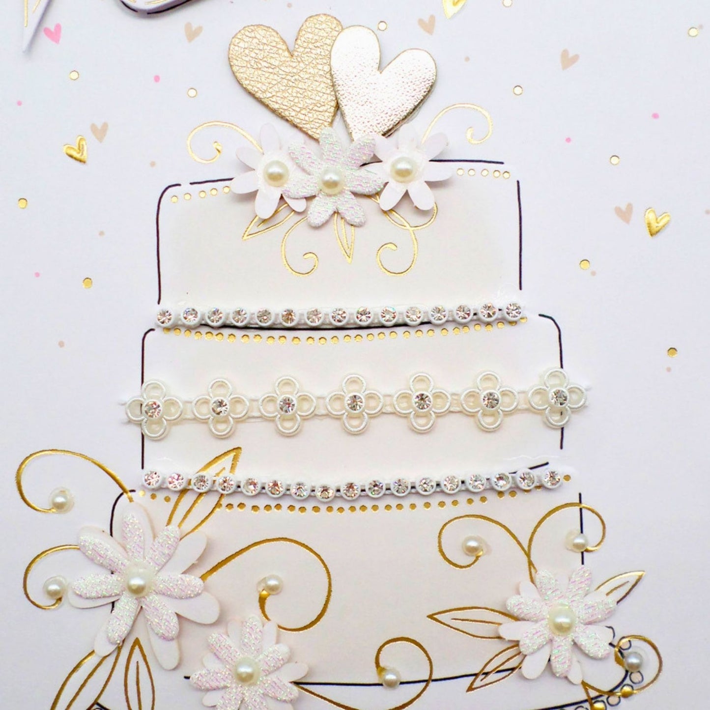 Wedding Day Card Congratulations Champagne Hand-Finished Embellished Cake Design