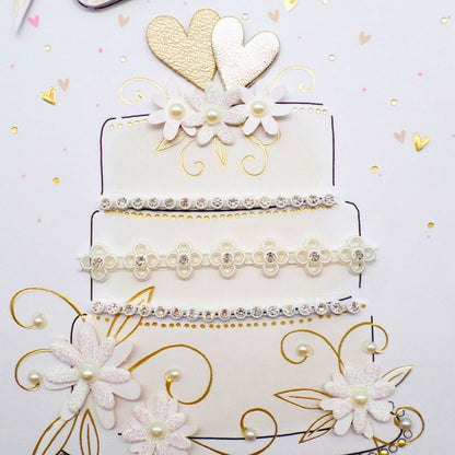 Wedding Day Card Congratulations Champagne Hand-Finished Embellished Cake Design